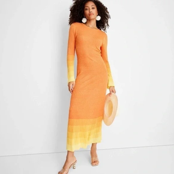 Women's Long Sleeve Open Back Maxi Dress - Future Collective Orange Ombre - Picture 2 of 14